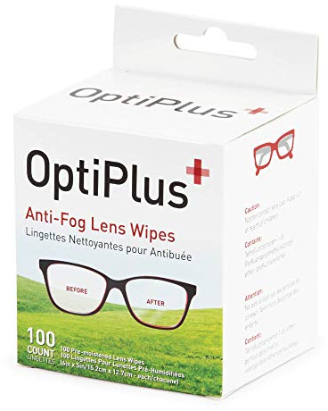 OptiPlus Anti Fog Pre-Moistened Cleaning Wipes for Glasses, Screens, Lenses - Quick-Dry, Scratch-Free, 100 Count