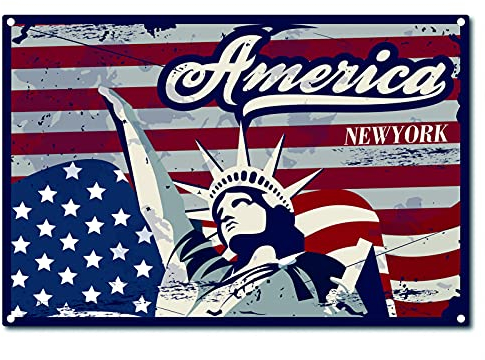 CREATCABIN America Metal Vintage Cartel de Chapa Decoración de Pared Decoración para el Hogar Arte de Pared de Nueva York Cocina Bar Pub Habitación Garaje Vintage Retro Poster Placa 12 x 8 Pulgada