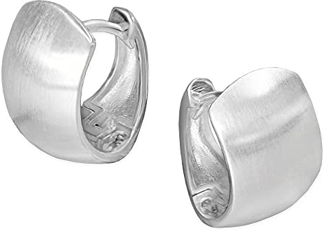 CLEVER SCHMUCK Silberne Damen Creolen schlicht 14 mm breite Form leicht oval matt Rückseite glänzend 925 Sterling Silber im Schmucketui creme