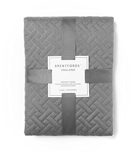 Brentfords Bed Throw King Size Geometric Pinsonic Quilted Bedspread, Luxurious Super Soft Charcoal Grey Lightweight King Size Quilted Blanket Throw Over for Sofa, 200 x 240cm