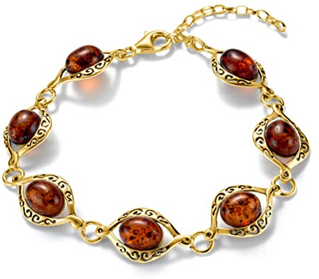 Copal Pulsera De Ámbar Para Mujer Con Plata Esterlina Dorada Y Longitud Ajustable