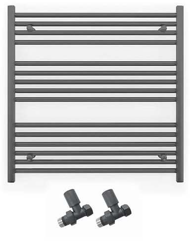 Myhomeware 700mm Wide Straight Anthracite Grey Heated Bathroom Towel Rail Radiator With Valves For Central Heating UK (With Straight Valves, 700 x 800 mm (h))