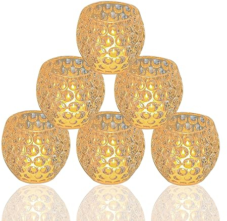 HIYAA LED Candles, 6 Pack Round Crystal Battery Operated Candles, Realistic Warm Light LED Flameless Candles for Wedding Party Christmas Halloween Table Decoration