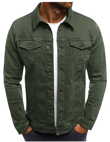 Herren Mantel Lang College Jacke Herren Herbst Jacke Herren Jacke Herren Wasserdicht Einfarbiges Druckknopf Hemdjacke Leichte Übergangsjacke Slim Fit Blouson Streetwear Motorrad Jacke (Armeegrün, Xl)