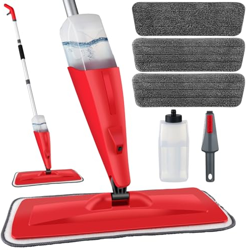 Homgif Bodenwischer mit Sprühfunktion 550ML Sprühwischer, Wischmopp mit Sprühfunktion Spray Mop, Home Küche Wischer Bodenreinigung (Rot, 550ML)