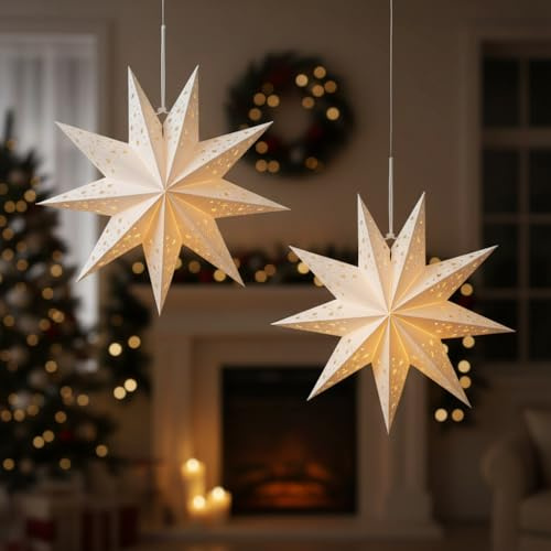 Housoutil 2 lanterne di carta 3D, ghirlanda di stelle, decorazione per Halloween, decorazione per matrimoni, Halloween, decorazione da soffitto, lanterna di carta, lanterna per festival, origami