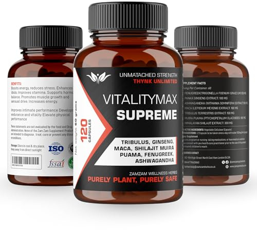 Vitality Max Supreme - Premium Vitality Health Supplement with Fenugreek, Panax Ginseng, Ashwagandha, Maca, Tribulus Terrestris, Himalayan Shilajit - 120 Vegan Supplements Capsules
