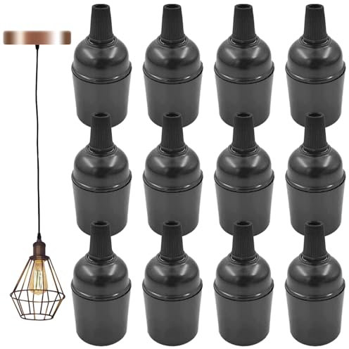 12 pezzi attacco E27 vintage solido per lampadine, bachelite portalampada, Edison Retro vite adattatore, attacco nero