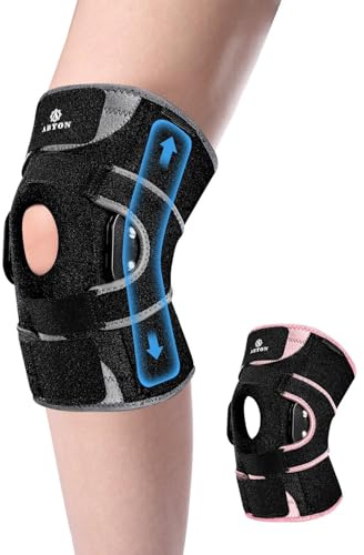 ABYON Ginocchiera articolata per uomo e donna - Supporto con stabilizzatori laterali in metallo e cinturino regolabile a 360° per lesioni al menisco, dolore ACL/MCL, artrite e post-operatorio