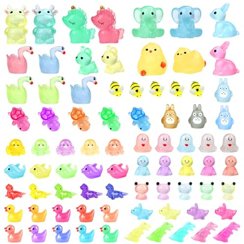 80 mini animales de resina luminosa y colorida, conejos, dinosaurios, elefantes, unicornios, para manualidades, figuras en miniatura para acuario, casa de muñecas, jardín