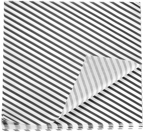 QUARKZMAN 100Pcs Papier Sulfurisé Feuilles de Papier Ciré à Rayures Carrées 30cm x 30cm Papier Emballage Alimentaire Absorbant l'Huile pour Aliments Secs, pour Sandwichs, Pain, Noir