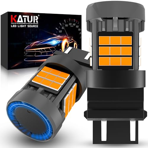 KATUR Lampadina 3157 T25 LED, Canbus 500% luminosità 3000LM Giallo Ambra con Ventola di Raffreddamento Lampadine LED P27/7W 3157A Indicatori di Direzione, 2PCS