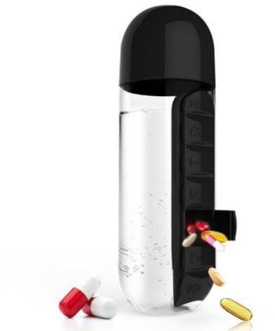 2-in-1 Medicine Box & Sports Water Bottle – 7-Day Pill Organizer, 600ml Portable Hydration & Medication Tracker for Gym, Travel, Work & Daily Health (Black)