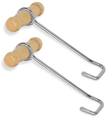 Cipherwest 7.5″ Wood Handle Stainless Steel Boot Hook – Boot Puller for Cowboy, Riding & Work Boots – Durable Chrome-Plated Metal, Handy T Grip（2 Hooks）
