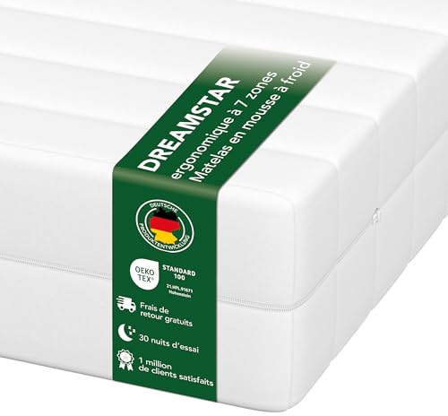 DREAMSTAR Easy Flex 7-Zonen Matratze 140x200 cm | H3&H4 | Ergonomische Kaltschaummatratze | Hypoallergen & Antibakteriell | Bezug abnehmbar & waschbar | Oeko-TEX® | (21cm, 140 x 200 cm)