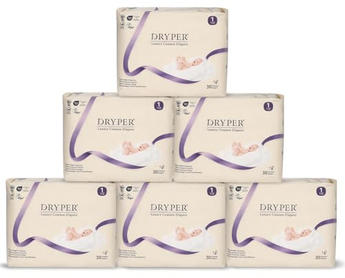 Pañales Ecológicos para Recién Nacidos DRYPER Talla 1 (3-5kg), Ultra delgados, suaves y hipoalergénicos para piel sensible, Indicador de Humedad, 180 pañales premium de día y noche