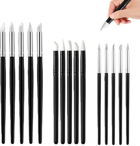 KLINNA Set de 15 Pinceles de Silicona, Herramienta de Modelado Versátil para Manualidades y Cerámica DIY, también como Pinceles de Goma para Pintura, Modelismo y Pintura por Números