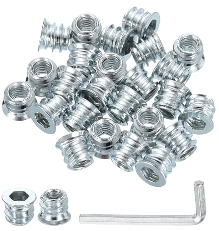 QUARKZMAN 50 Pezzi Filettatura A Innesto Per Legno, 1/4 - 20 Prigionieri In Acciaio Al Carbonio Dadi A Innesto Guida Filettatura Connettore Con Chiave 10mm Per Casa, Argento
