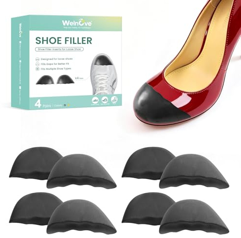 Welnove 4 pares plantillas reductoras para zapatos - Reductor talla zapato - Plantillas zapatos grandes de espuma viscoelástica, ajustan holguras, transpirable que evita molestias en dedos - S