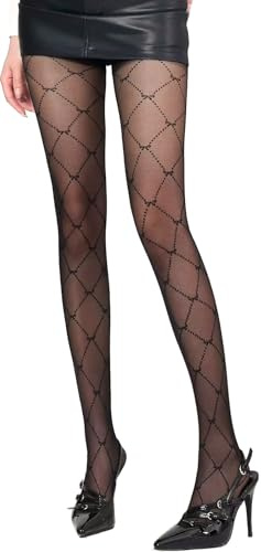 HIQUACC Rhombic Patterned Tights for Women High Waist Semi-Sheer Pantyhose
