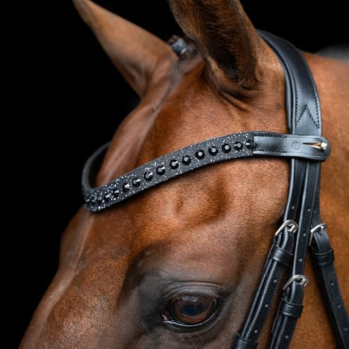 Imperial Riding pannband IRHSlim, smalt pannband i läder med glasstrass och pennlås, svart, full