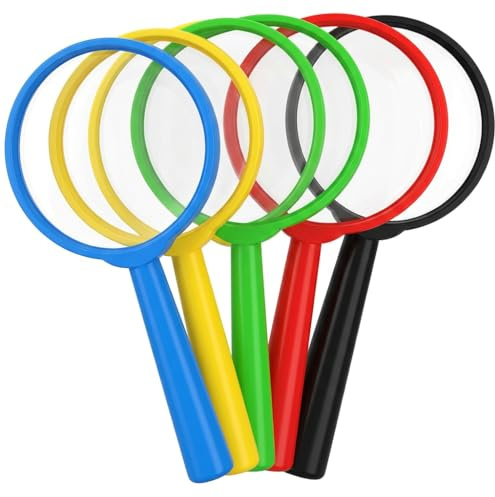 5Pcs Kids Magnifying Glasses, Portable Mini Magnifying Glass with Colorful Handle for Children, Handheld Magnifying Glasses for Science Class Outdoor Observation Bug Catcher Party Fun Tool EYFS Resour
