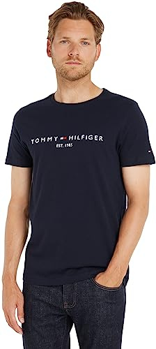 Tommy Hilfiger T-Shirt Manches Courtes Homme Core Tommy Logo Col Ras-du-Cou, Bleu (Sky Captain), S