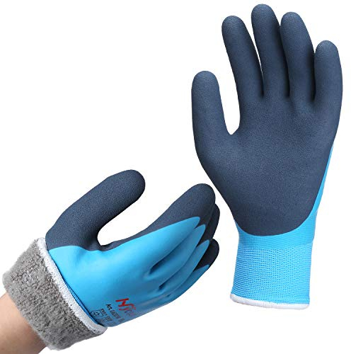 DS Safety Gants de travail thermiques, imperméables et antidérapants avec double couche de nylon Gants d'hiver chauds isolés Bleu