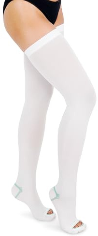invera Anti Embolism Compression Stockings, Thigh High Unisex Ted Hose Socks 15-20 mmHg Moderate Level, White, L (1 Pair)