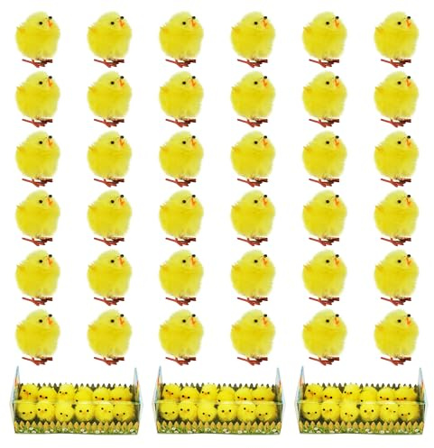 36 pulcini pasquali in ciniglia gialli, soffici e graziosi, utili per cestini pasquali e decorazioni, dimensione: 3,6 cm (36 pulcini gialli)