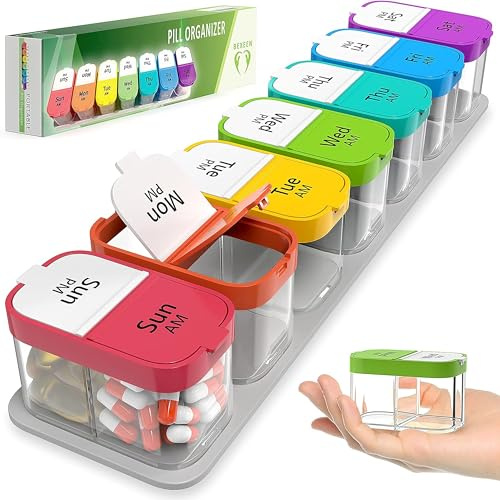 Extra Large Pill Organizer – Weekly Pill Box 7 Day AM PM for Big Vitamins & Supplements, Large Capacity Medication Dispenser with 7 Detachable Compartments, XL Pill Organizer 2 Times a Day