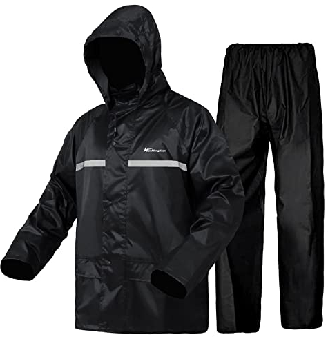 WCBDUT Waterproof Jacket and Trouser Suit Set for Men/Women, Lightweight Raincoat Windproof Hooded Rainsuits Rain Gear(Small, Black)