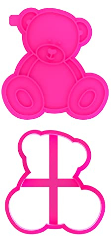 LissieLou Ausstechform und Stempel, Motiv: sitzender Teddybär, für Babyparty, Zuckerguss, Fondant, Hellrosa