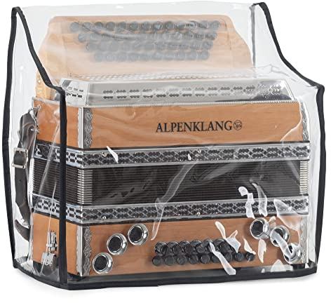 Alpenklang Skydd för Steirische Harmonika transparent – skyddsfodral för Steirische – mått (B x D x H): ca 38 x 22 x 38 cm – tillverkad av PVC – transparent
