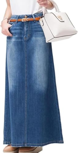 UIILO Kjolar lång vardaglig denimkjol vår A-linje långa maxikjolar för kvinnor jeanskjolar (Color:Blå,Size:XL)