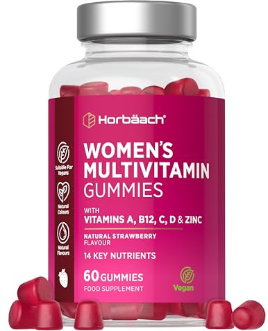 Multivitamin Gummies for Women | High Strength Multivitamins and Minerals | with Biotin, Zinc, Vitamin C & More! | Hair, Skin and Nails Vitamins | 60 Vegan Gummies - Natural Strawberry | by Horbaach