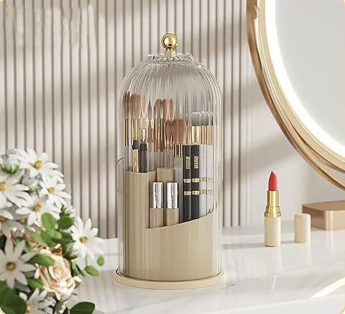 Yuzita Makeup Brush Holder Organizer with Lid, Rotating Dustproof Make Up Brushes Container, Makeup Brushes Organizer, for Vanity Desktop Bathroom Countertop