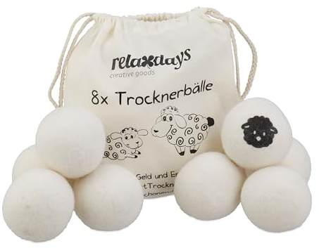Relaxdays Lot de 8 Boules pour sèche-Linge, Laine de Mouton, balles durables, pour Un séchage Rapide, Blanc