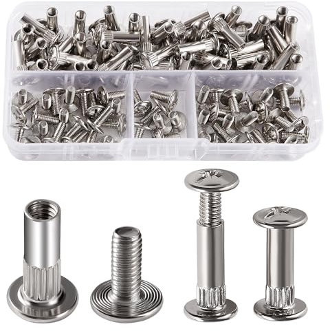 VooGenzek 50 Pièces Φ5 Connecteur d'armoire Connecteur Fileté avec M4 Vis, Vis de Raccordement pour Meubles, Vis de connexion Acier Nickelé, Vis Assemblage Meuble, pour Jonction Meuble, 18-23 mm