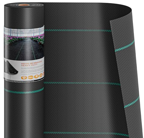 Dripex 2m x 50m Toile de Paillage, Tissu de Lutte Contre Les Mauvaises Herbes, Membrane de Jardin en Fibres de Polypropylène Tissées Anti-UV 90g/㎡, Geotextile, Tissu Perméable à l'eau, Noir