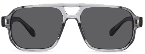 Pro Acme Classic Square Frame Sonnenbrille, Double Bridge 70s Vintage Sonnenbrille für Männer und Frauen(Transparentes Grau)