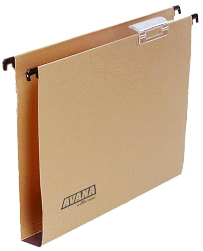 Avana® by Bertesi, confezione da 50 cartelline sospese A4 per cassetti, visiera in plastica vetro corto da 6,5 cm, dorso a U 3 cm, 33 cm, colore Kraft Eco, Ref. 060/330 GL 3 -B1