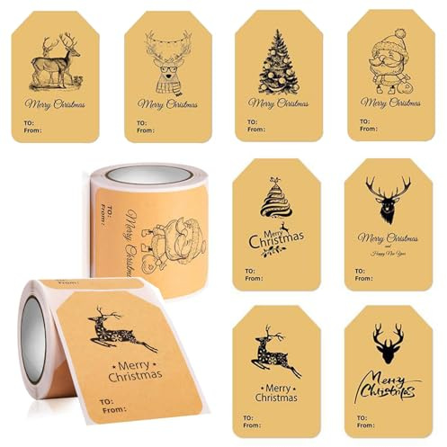 200 Pcs Kraft Self Christmas Gift Tags Stickers for Gifts Wrappings Presents Boxes Bags Envelopes Decoration 2” x 3” Inch