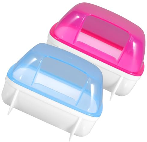 BESPORTBLE 2stücke Kleintier Sandbad Container Für Hamster Und Chinchilla Abnehmbares Design Transparent Zur Stressreduzierung Und Natürlichen Fellpflege Blau Und Rot