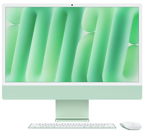 Apple iMac Computer desktop all-in-one: Chip M4, CPU 10-core e GPU 10-core: display Retina 24'', 16GB di memoria unificata, 256GB di archiviazione SSD, con accessori. Per iPhone/iPad; Verde