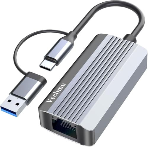 Vecbmn USB C auf Ethernet Adapter 1000Mbps, USB LAN Adapter 3.0, U-S-B auf RJ45 Gigabit Ethernet LAN Netzwerkadapter Kompatibel für Laptop, PC mit Windows XP, Vista, Linux, Mac