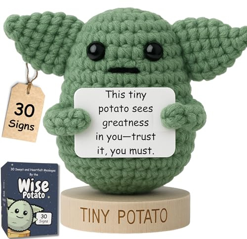 Star Wars Gifts | Handmade Baby Yoda Positive Crochet W/ 30 Fun Affirmations | Gift for Birthday, Emotional Support | Starwars Birthday Decorations for Men, Women | Star Wars Office Desk Decor