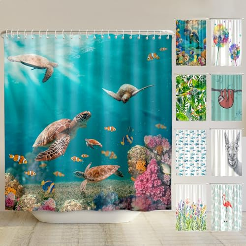 arteneur® - Meeres Schildkröten - Anti-Schimmel Duschvorhang 240x200 - Recycelt mit Öko-Tex Standard 100 - Beschwerter Saum, Blickdicht, Wasserdicht, Waschbar, 16 Ringe & E-Book