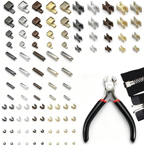 100 Pièces Réparation De Fermeture À Glissière Kit,Embout Fermeture Eclair,Remplacer Un Arrêt De Éclair Pour Veste Jeans Couture,5 Couleurs,4 Spécifications