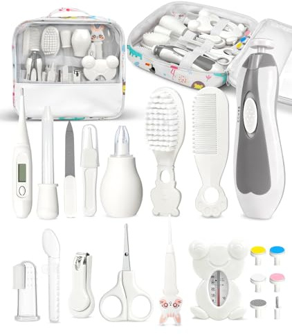 Baby Healthcare and Grooming Kit, Electric Safety Nail Trimmer Baby Nursery Kit, Newborn Care Kits with Hair Brush Comb for Newborn Infant Toddlers Baby Boys Girls Kids, Baby Shower Gifts (White)
